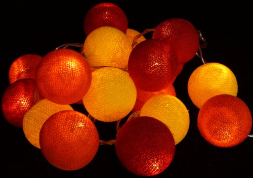 GURU SHOP Stoff Ball Lichterkette, LED Kugel Lampion Lichterkette - Rot/gelb, Baumwollfäden, 7x7x350 cm, Lichterketten von GURU SHOP