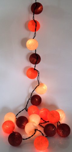 GURU SHOP Stoff Ball Lichterkette, LED Kugel Lampion Lichterkette - Sommer Farbe, Baumwollfäden, 7x7x350 cm, Lichterketten von GURU SHOP