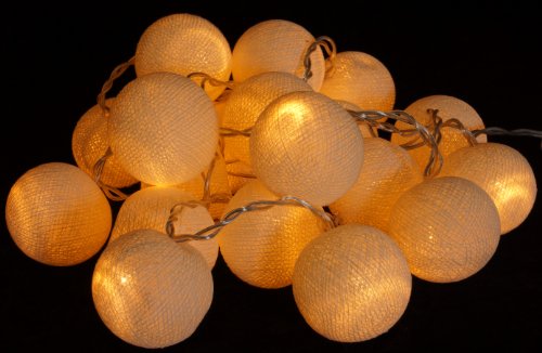 GURU SHOP Stoff Ball Lichterkette, LED Kugel Lampion Lichterkette - Vanille, Baumwollfäden, Lichterketten von GURU SHOP
