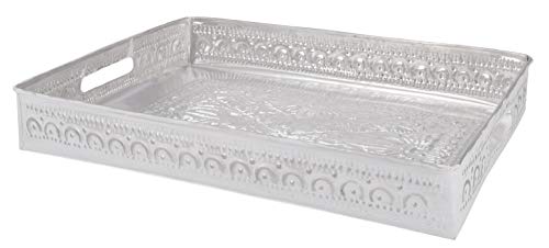 GURU SHOP Tablett in 3 Größen, Box Set aus Geprägtem Aluminium, Holz, Größe: Groß (40x28 cm), Untersetzer, Tabletts von GURU SHOP