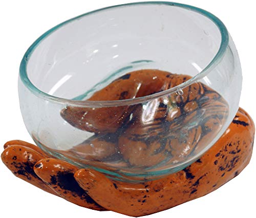GURU SHOP Teelichtglas aus Mundgeblasenem Glas auf Geöffneter Hand - Orange, 13x15x13 cm, Teelichthalter & Kerzenhalter von GURU SHOP