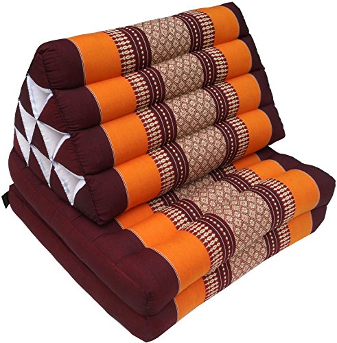 GURU SHOP Thaikissen, Dreieckskissen, Kapok, Tagesbett mit 2 Auflagen - Braun/orange, 30x50x120 cm, Asiatisches Sitzkissen, Liegematte, Thaimatte von GURU SHOP