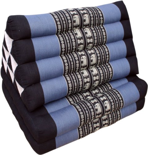 GURU SHOP Thaikissen, Dreieckskissen, Kapok, Tagesbett mit 2 Auflagen - Schwarz/blau, 30x50x120 cm, Asiatisches Sitzkissen, Liegematte, Thaimatte von GURU SHOP