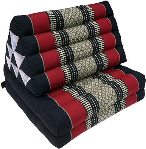 GURU SHOP Thaikissen, Dreieckskissen, Kapok, Tagesbett mit 2 Auflagen - Schwarz/rot, 30x50x120 cm, Asiatisches Sitzkissen, Liegematte, Thaimatte von GURU SHOP