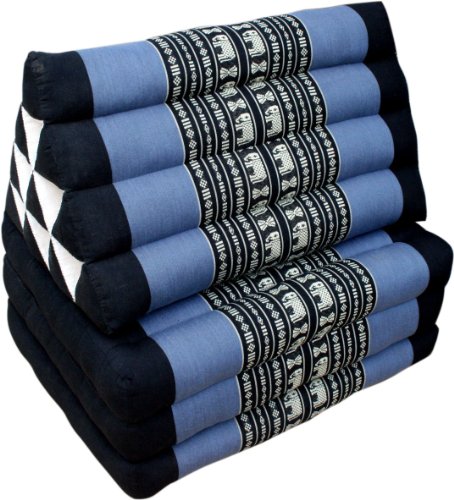 GURU SHOP Thaikissen, Dreieckskissen, Kapok, Tagesbett mit 3 Auflagen - Schwarz/blau, 30x50x160 cm, Asiatisches Sitzkissen, Liegematte, Thaimatte von GURU SHOP