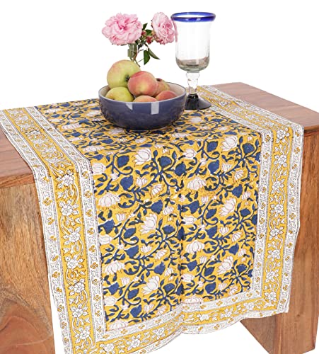 GURU SHOP Tischdecke, Tischläufer Blockdruck, Boho Tischdecke 50x120 cm - Gelb/grün, Baumwolle, Tischläufer, Tischdecken von GURU SHOP