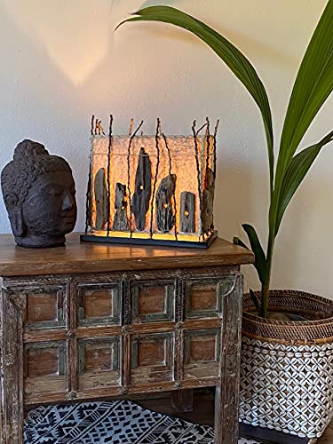 GURU SHOP Tischlampe/Tischleuchte Calimera, in Bali Handgemachtes Unikat aus Naturmaterial, Treibholz, Baumwolle, Kokosfaser - Modell Calimera Natur, 35x35x20 cm, Tischlampen aus Naturmaterialien von GURU SHOP