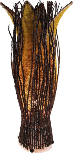 GURU SHOP Tischlampe/Tischleuchte `Flores`, in Bali Handgemacht aus Naturmaterial, Gelb, Kokosfaser, Farbe: Gelb, 70x20x20 cm, Tischlampen aus Naturmaterialien von GURU SHOP
