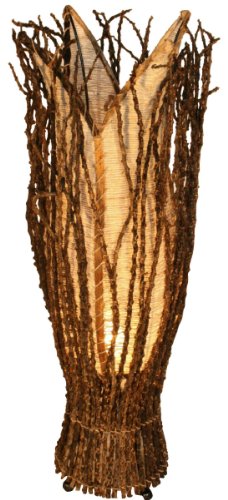 GURU SHOP Tischlampe/Tischleuchte `Flores`, in Bali Handgemacht aus Naturmaterial, Natur-weiß, Kokosfaser, Farbe: Natur-weiß, 70x20x20 cm, Tischlampen aus Naturmaterialien von GURU SHOP