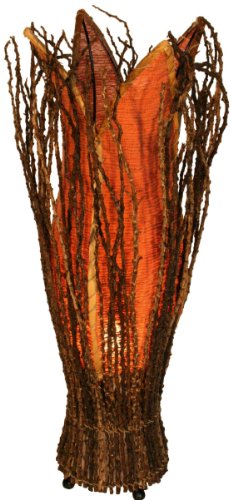 GURU SHOP Tischlampe/Tischleuchte `Flores`, in Bali Handgemacht aus Naturmaterial, Orange, Kokosfaser, Farbe: Orange, 70x20x20 cm, Tischlampen aus Naturmaterialien von GURU SHOP