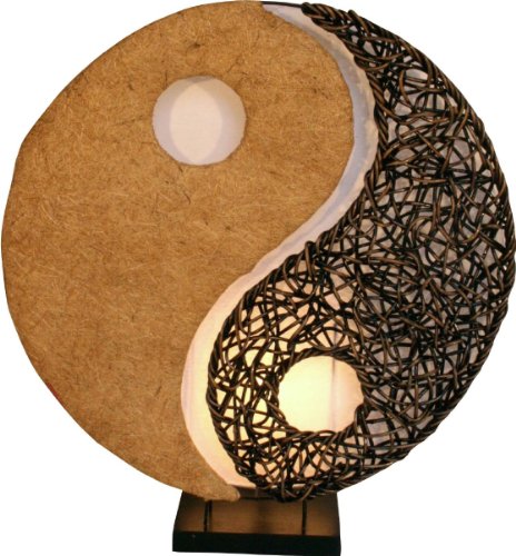 GURU SHOP Tischlampe/Tischleuchte Yin & Yang, in Bali Handgemacht aus Naturmaterial, Sisal, Rattan, Braun, 50x45x18 cm, Tischlampen aus Naturmaterialien von GURU SHOP