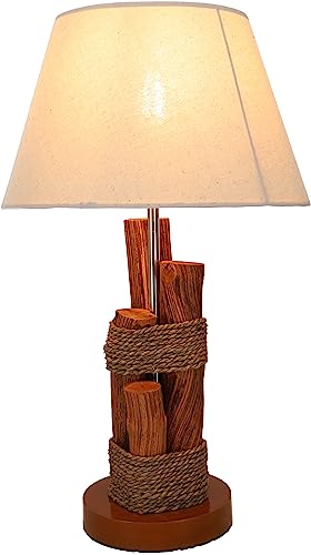 GURU SHOP Tischleuchte/Tischlampe, in Bali Handgemachtes Unikat aus Naturmaterial, Treibholz, Baumwolle - Modell Lusaka, 63x32x32 cm, Tischlampen aus Naturmaterialien von GURU SHOP