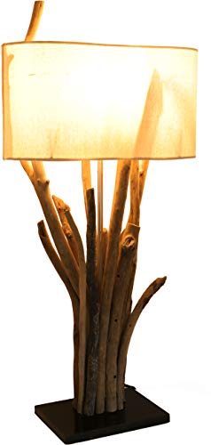 GURU SHOP Tischleuchte/Tischlampe, in Bali Handgemachtes Unikat aus Naturmaterial, Treibholz, Baumwolle - Modell Makarena, 75x35x15 cm, Tischlampen aus Naturmaterialien von GURU SHOP