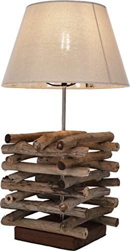 GURU SHOP Tischleuchte/Tischlampe, in Bali Handgemachtes Unikat aus Naturmaterial,Treibholz, Baumwolle - Modell Tara, 60x30x30 cm, Tischlampen aus Naturmaterialien von GURU SHOP