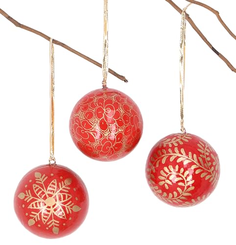 GURU SHOP Upcycling Weihnachtskugel 3er Geschenk Set aus Pappmachee, Handbemalter Christbaumschmuck, Kaschmirkugeln 7 cm - Muster 4, Rot, Weihnachtsdeko GURU SHOP Upcycling Weihnachtskugel 3er Geschenk Set aus Pappmachee, Handbemalter Christbaumschmuck, Kaschmirkugeln 7 cm - Muster 4, Rot, Weihnachtsdeko von GURU SHOP