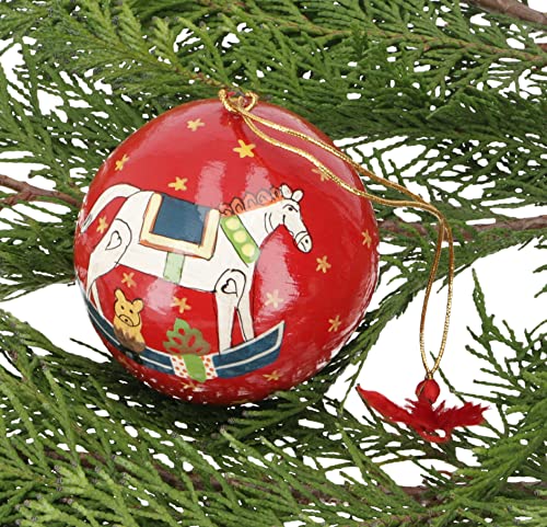 GURU SHOP Upcycling Weihnachtskugel aus Pappmachee, Handbemalter Christbaumschmuck, Kaschmirkugeln, Rot, 10x7x7 cm, Weihnachtsdeko von GURU SHOP