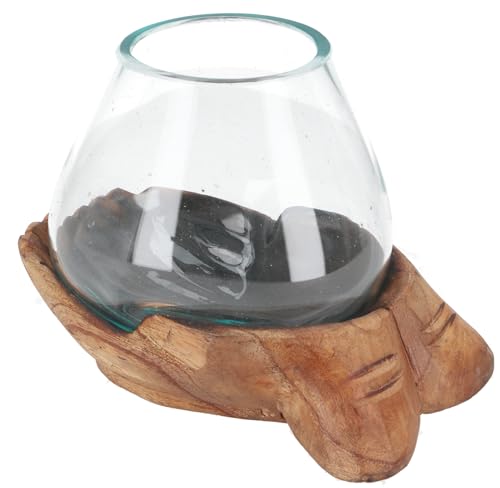 GURU SHOP Vase, Teelichtglas aus Mundgeblasenem Glas auf `gebenden Händen` - Teak L, 15x20x13 cm von GURU SHOP