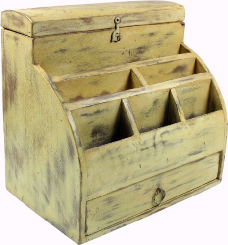 GURU SHOP Vintage Schreibtisch Ordner, Schreibtisch Ablage - Weiß Modell 1, Holz, 30x30x20 cm, Dosen, Boxen & Schatullen von GURU SHOP