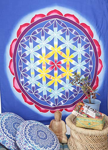 GURU SHOP Wandbehang, Wandtuch, Wandbild, Batiktuch - Blume des Lebens/blau, Synthetisch, 110x95x0,2 cm, Wandtaschen & Wandbehänge von GURU SHOP