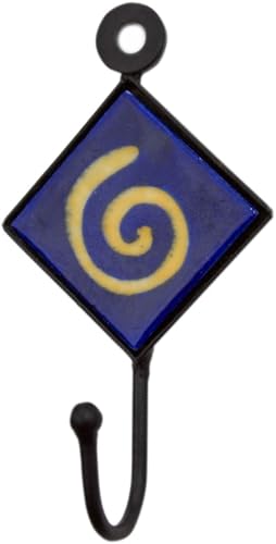 GURU SHOP Wandhaken, Garderobenhaken mit Handgefertigter Blue Pottery Fliese (5x5 cm) - Modell 3 von GURU SHOP