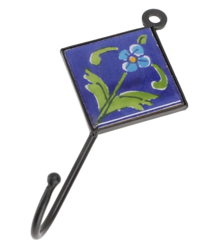 GURU SHOP Wandhaken, Garderobenhaken mit Handgefertigter Blue Pottery Fliese (5x5 cm) - Modell 5 von GURU SHOP