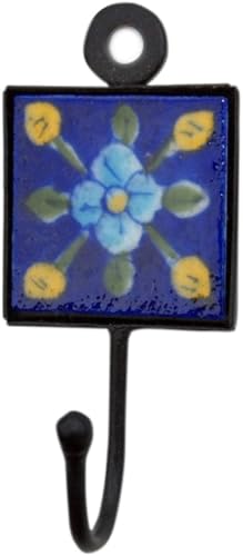 GURU SHOP Wandhaken, Garderobenhaken mit Handgefertigter Blue Pottery Fliese (5x5 cm) - Modell 6 von GURU SHOP