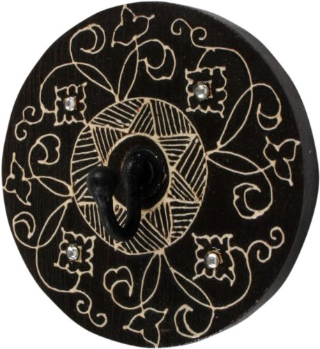 GURU SHOP Wandhaken `Bagru` Rund, Schwarz, Holz, Farbe: Schwarz, 10x10x4 cm, Wandhaken aus Holz, Metall & Keramik von GURU SHOP