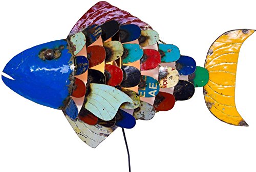 GURU SHOP Wandlampe/Wandleuchte Iron Fisch, Upcycling Lichtobjekt aus Altmetall - Fisch, Mehrfarbig, 38x66x13 cm, Wandleuchten von GURU SHOP