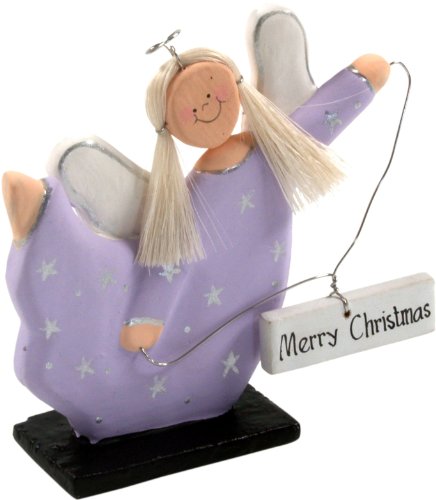 GURU SHOP Weihnachtsengel, Christbaumschmuck ` Merry Christmas`, Lila, Farbe: Lila, 9x9x2 cm, Weihnachtsdeko von GURU SHOP