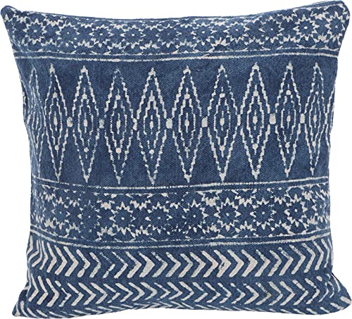 GURU SHOP Gewebter Kelim Kissenbezug Blockdruck, Dekokissen Bezug, Boho Kissen Traditionelle Herstellung - Muster 15, Blau, Baumwolle, 50x50x0,5 cm von GURU SHOP