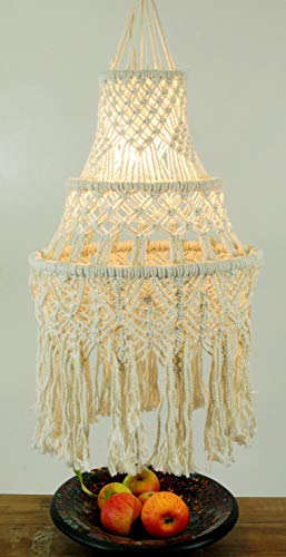 GURU SHOP Deckenlampe/Deckenleuchte, in Bali Handgefertigt aus Makramee - Modell Sondini 90, Baumwollfäden, 90x42x42 cm, Hängeleuchten aus Natürlichen Materialien von GURU SHOP