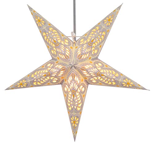 GURU SHOP Faltbarer Advents Leucht Papierstern, Weihnachtsstern 60 cm - Menor Creme, Star Fensterdeko von GURU SHOP