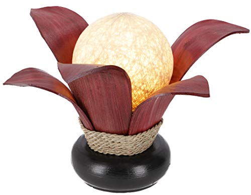 GURU SHOP Palmenblatt Tischlampe/Tischleuchte, in Bali Handgemacht aus Naturmaterial, Palmholz - Modell Palmera 13 Braun, Palmblätter, 30x35x36 cm, Tischlampen aus Naturmaterialien von GURU SHOP