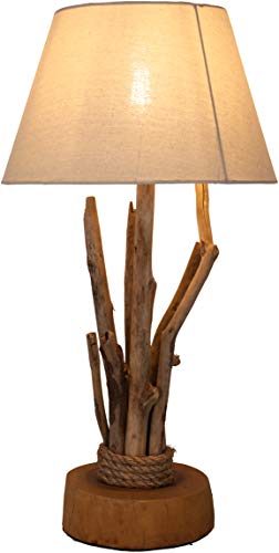 GURU SHOP Tischleuchte/Tischlampe, in Bali Handgemachtes Unikat aus Naturmaterial, Treibholz, Baumwolle - Modell Lubango, 63x32x32 cm, Tischlampen aus Naturmaterialien von GURU SHOP