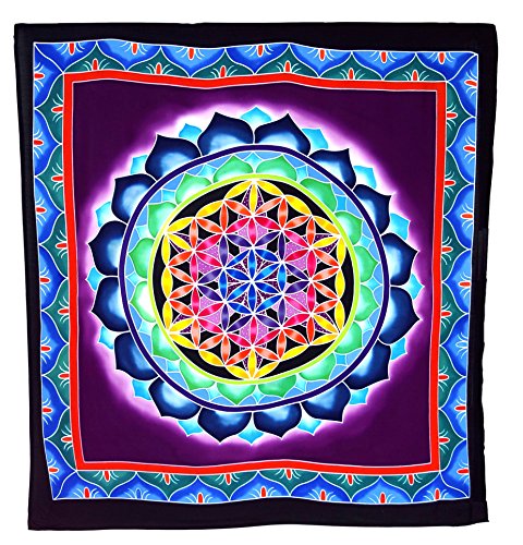 GURU SHOP Wandbehang, Wandtuch, Wandbild, Batiktuch - Blume des Lebens Blau/lila, Mehrfarbig, Synthetisch, 105x95x0,2 cm, Wandtaschen & Wandbehänge von GURU SHOP