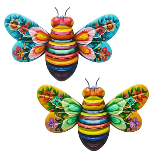 2 Stück Kunstskulptur Eiserne Biene, hängende Wanddekoration für den Garten, Metall Bienen Wanddeko, Bienen Gartendeko, Bienen Skulptur Statuen Home Dekorationen, Balkon Outdoor-Zaun Terrasse (A) von GUSHE