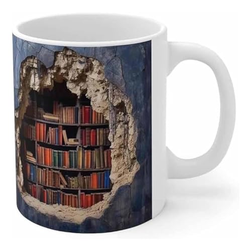 3D Bookshelf Mug, 3D-Bücherregal-Tasse, Bibliothek Bücherregal Becher, Mehrzweckbecher mit kreativem Raumdesign, 3D-Kaffeetasse ein fantastisches Geschenk für Bücherliebhaber, 350ml (A) von GUSHE