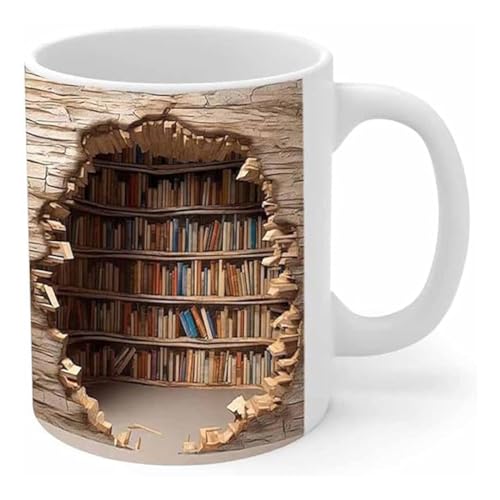 3D Bookshelf Mug, 3D-Bücherregal-Tasse, Bibliothek Bücherregal Becher, Mehrzweckbecher mit kreativem Raumdesign, 3D-Kaffeetasse ein fantastisches Geschenk für Bücherliebhaber, 350ml (B) von GUSHE