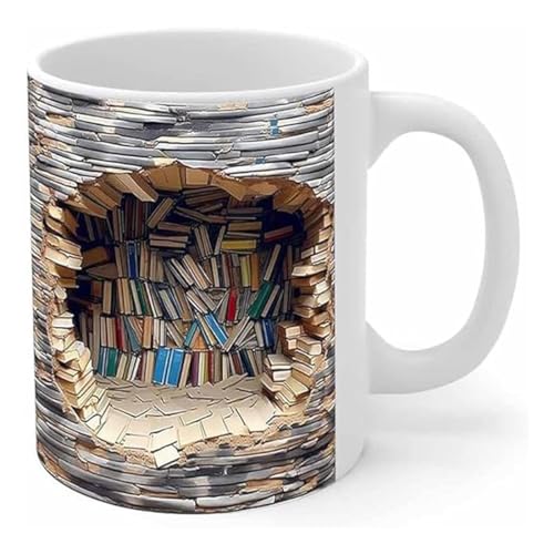 3D Bookshelf Mug, 3D-Bücherregal-Tasse, Bibliothek Bücherregal Becher, Mehrzweckbecher mit kreativem Raumdesign, 3D-Kaffeetasse ein fantastisches Geschenk für Bücherliebhaber, 350ml (C) von GUSHE