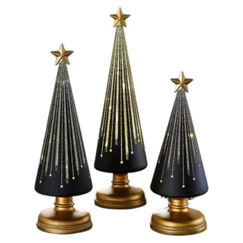 GUSHE 3PCS Timer Lighted Sparkling Starry Night Tree,Gradient Weihnachtsbaum mit Led Lichter,Festliche Lebkuchen-Design Dekoration für Resin-Weihnachtsanhänger Bastelgeschenk Dekoration (Schwarz) von GUSHE