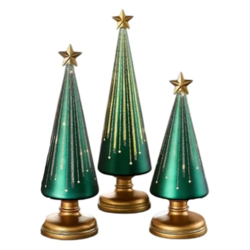 3PCS Timer Lighted Sparkling Starry Night Tree,Gradient Weihnachtsbaum mit Led Lichter,Festliche Lebkuchen-Design Dekoration für Resin-Weihnachtsanhänger Bastelgeschenk Dekoration (Grün) von GUSHE
