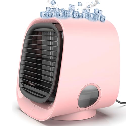 Breeze Air Cooler Klimaanlage Tragbarer Kühlventilator, Tischventilator mit Wasserkühlung,3 Geschwindigkeiten einstellbare Klimaanlagen-Nebellüfter,Mini Luftkühler für Hause Büro Schlafzimmer (Rosa) von GUSHE