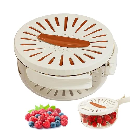Fruit Fly Proof Bowl for Easy Cleaning, Fruchtfliegensichere Schüssel, 2 in 1 Abtropfkorb und Konservierungskorb mit Deckel und Sieb, Multifunktionaler Abtropfkorb Gemüse Obst Waschschüssel (Braun) von GUSHE