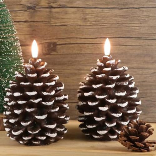 GUSHE 2 Stück Flammenlose Tannenzapfenkerzen, 3D-LED-Tannenzapfenkerzen, Batteriebetrieben Flammenlose Tannenzapfen Kerzen, Flameless Pinecone Candles für Weihnachten Dekoration, Heimdekoration von GUSHE