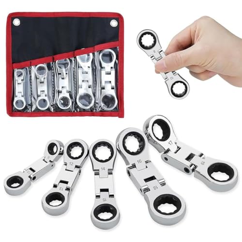 GUSHE 5 Stück Dual-Drive Nano Flex-Head Pocket Ratchet, Nano-Flexkopf -Ratschenschlüssel-Set, Doppel-Ratschenringschlüssel 8-19mm, 180° winkelverstellbar schraubenschlüssel für schmale Räume GUSHE 5 Stück Dual-Drive Nano Flex-Head Pocket Ratchet, Nano-Flexkopf -Ratschenschlüssel-Set, Doppel-Ratschenringschlüssel 8-19mm, 180° winkelverstellbar schraubenschlüssel für schmale Räume von GUSHE