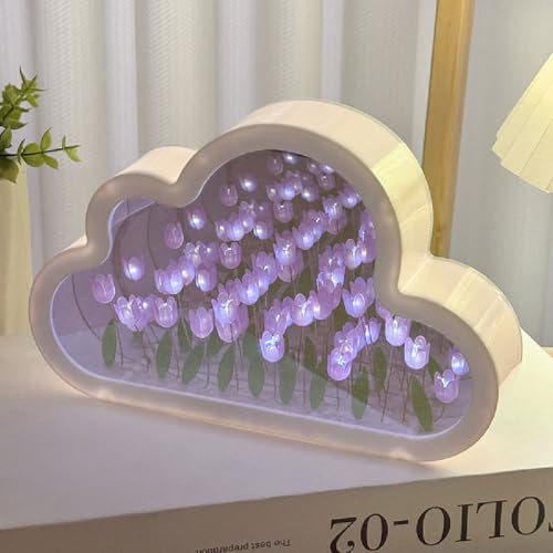 GUSHE Forever Infinite Cloud Mirror Tulips, Tulpen Lampe Mit Spiegel, Wolke Tulpenlampe, Wolken-Tulpen-Spiegel-Nachtlicht, DIY Tulpe Nachtlicht, LED Tulpen Licht für Wohnzimmer, Schlafzimmer (Lila) von GUSHE