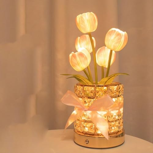 Sherum Tulip Bloom Light, Tulpen-Kristallblumenlampe, Simulation Tulpe LED Tischlichter, 3-Farben dimmbares LED Touch Nachtlicht mit USB Aufladung, Tulpen Lampe für Schlafzimmer, Wohnzimmer (Rosa) von GUSHE