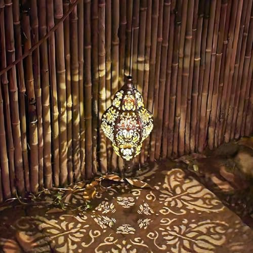 Specialityi Moroccan Solar Lights Outdoor - Waterproof Hanging Lanterns with Geometric Patterns, Marokkanisch Garten Laterne, Hängend Metall LED Solar Laterne für Draußen Garten Baum Patio von GUSHE