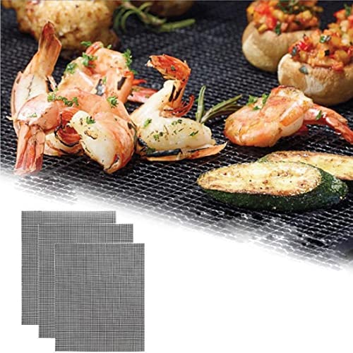 Teflon Netz Grillmatte antihaft wiederverwendbar, eckig 33x40 cm, 3 Stück Grillmatte Set, BBQ Grillmatte, BBQ Matte, Backunterlage, Grillmatte für Gasgrill und Holzkohle von GUSHE