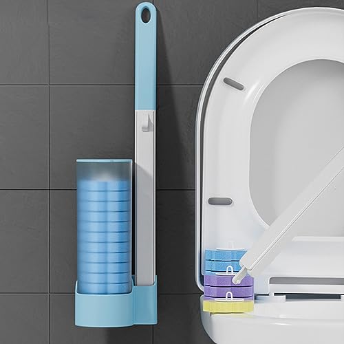 Toilettenbürste zum Einmalgebrauch,Einweg Toilettenbürste Kit,Einweg-Toilettenreinigungssystem mit 12 Ersatzköpfen,Einweg-Toilettenbürste mit Halter,Badezimmer Toilette Reinigung Werkzeug (Blau) von GUSHE